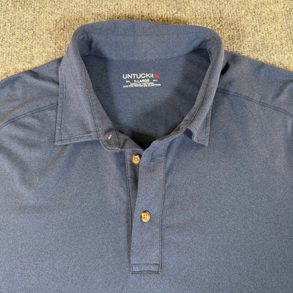 UNTUCKit Mens XL Blue Heather Performance Stretch Short Sleeve Polo Shirt #3913